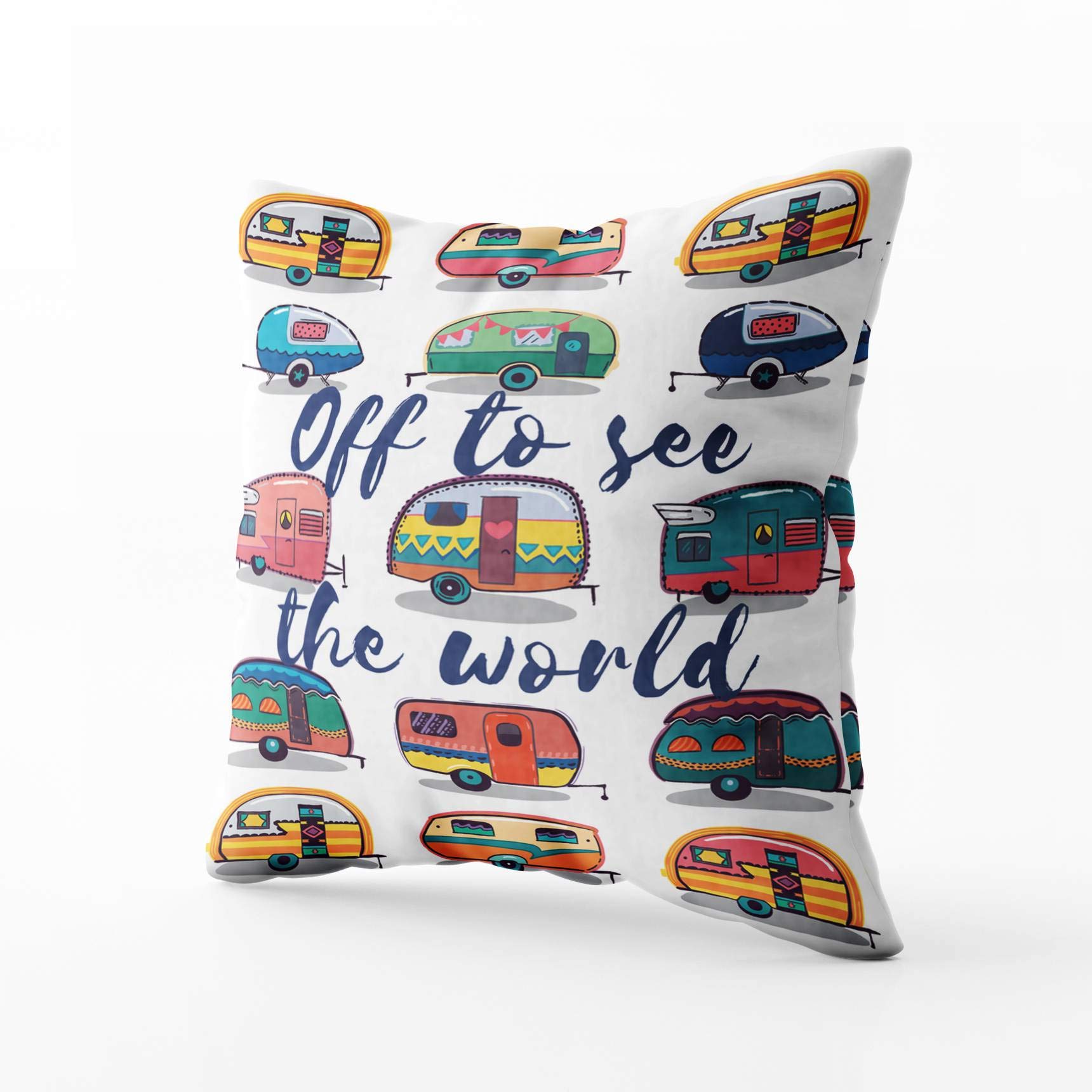 20x20 Inch Sofa Zip Pillow Covers - Happy Camper Card Design Decorative Throw Pillow Cases for Living Room, Bed & Couch | Home Decor Accessories