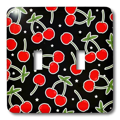 3D Rose Cute Red Cherries and Stars Light Switch Cover - Decorative Wall Plate for Bedroom, Kitchen, Nursery & Home Decor