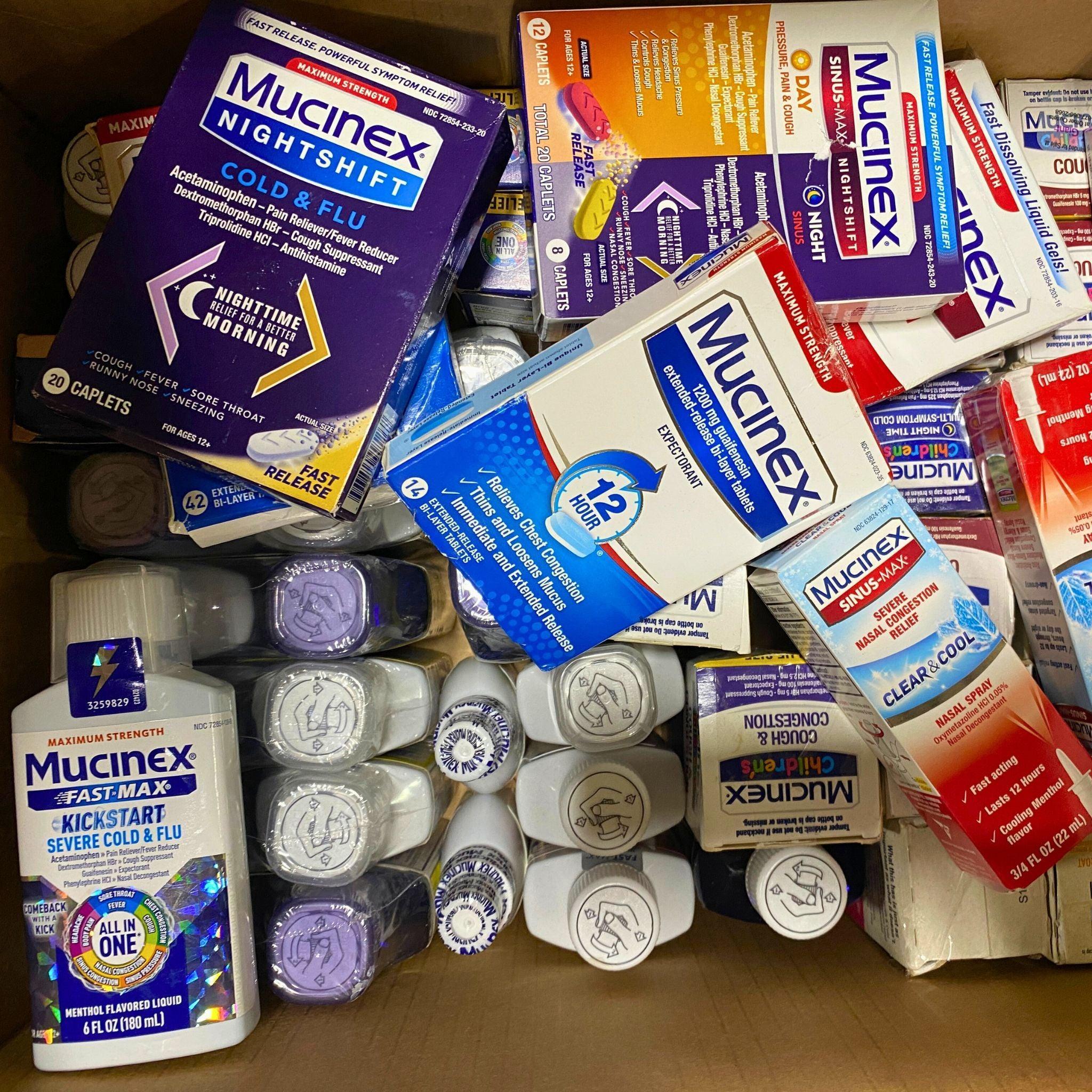 Mucinex Assorted Mix - 44 Pcs Lot of Cough Syrups & Nasal Spray for Cold & Flu Relief - Perfect for Home, Office & Travel Use