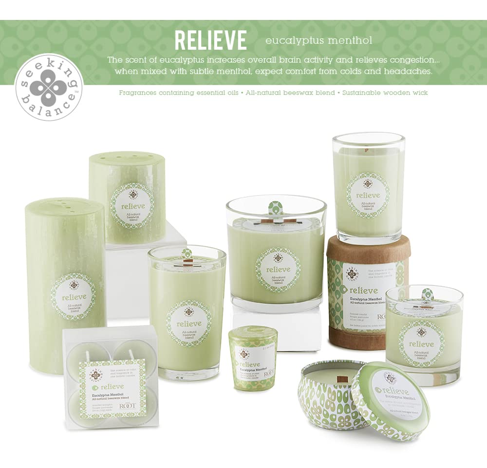 Root Candles 9946269 Seeking Balance Spa Traveler Candle - 4oz Eucalyptus Menthol Scented Candle for Stress Relief & Relaxation | Perfect for Home Spa, Yoga, Meditation & Travel