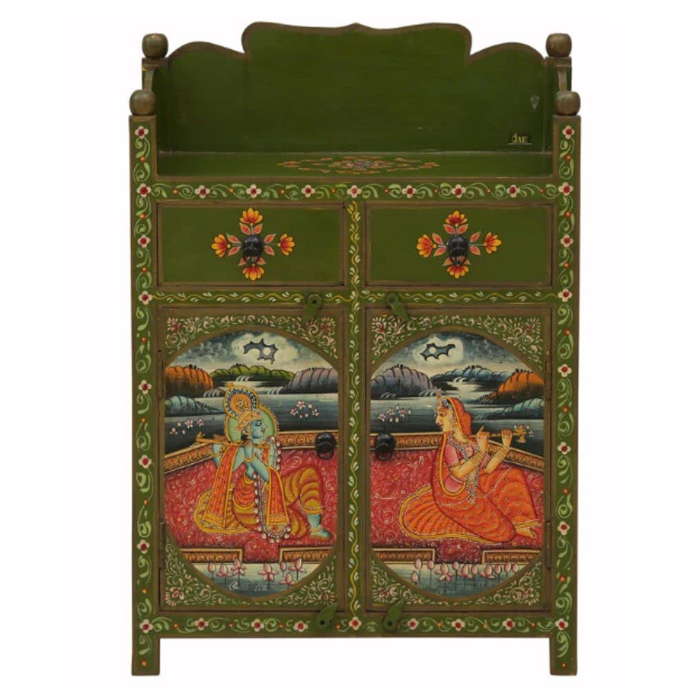 Hand Painted Solid Wood Cabinet - Multi-Color Vintage Storage for Living Room, Bedroom & Entryway | Eco-Friendly Home Decor Organizer
