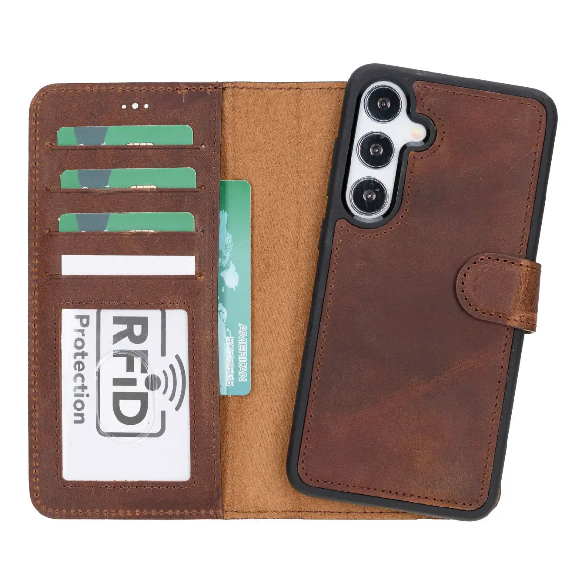 Premium Distressed Brown Magnetic Leather Wallet Case for Samsung Galaxy S25 - Slim Protective Cover with Card Slots & Strong Magnetic Closure (Perfect for Daily Use, Travel & Business)