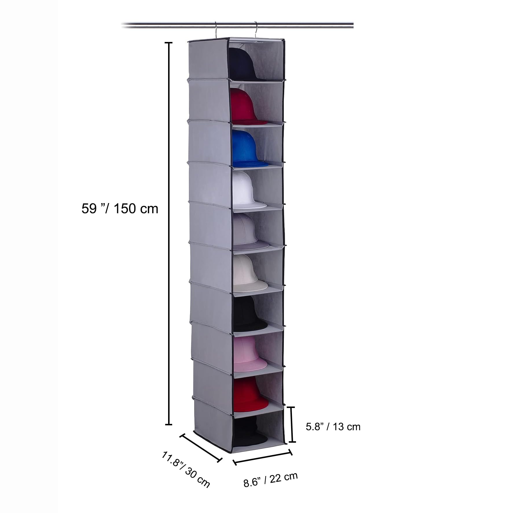 GRANDAN Upgraded Metal Hooks Hat Rack - 10 Shelf Closet Organizer for Baseball Caps & Hats | Space-Saving Wall Mounted Hat Holder (Gray) | Perfect for Bedroom, Closet & Entryway Organization