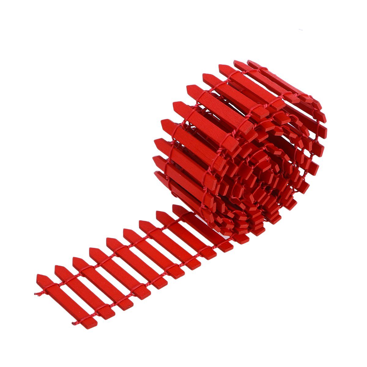 Amosfun 100cm x 5cm Mini Wooden Fence for Garden - DIY Fairy Garden Decor, Bonsai & Terrarium Plant Pot Ornament (Red) | Perfect for Outdoor Decor, Backyard Landscaping and Miniature House Displays