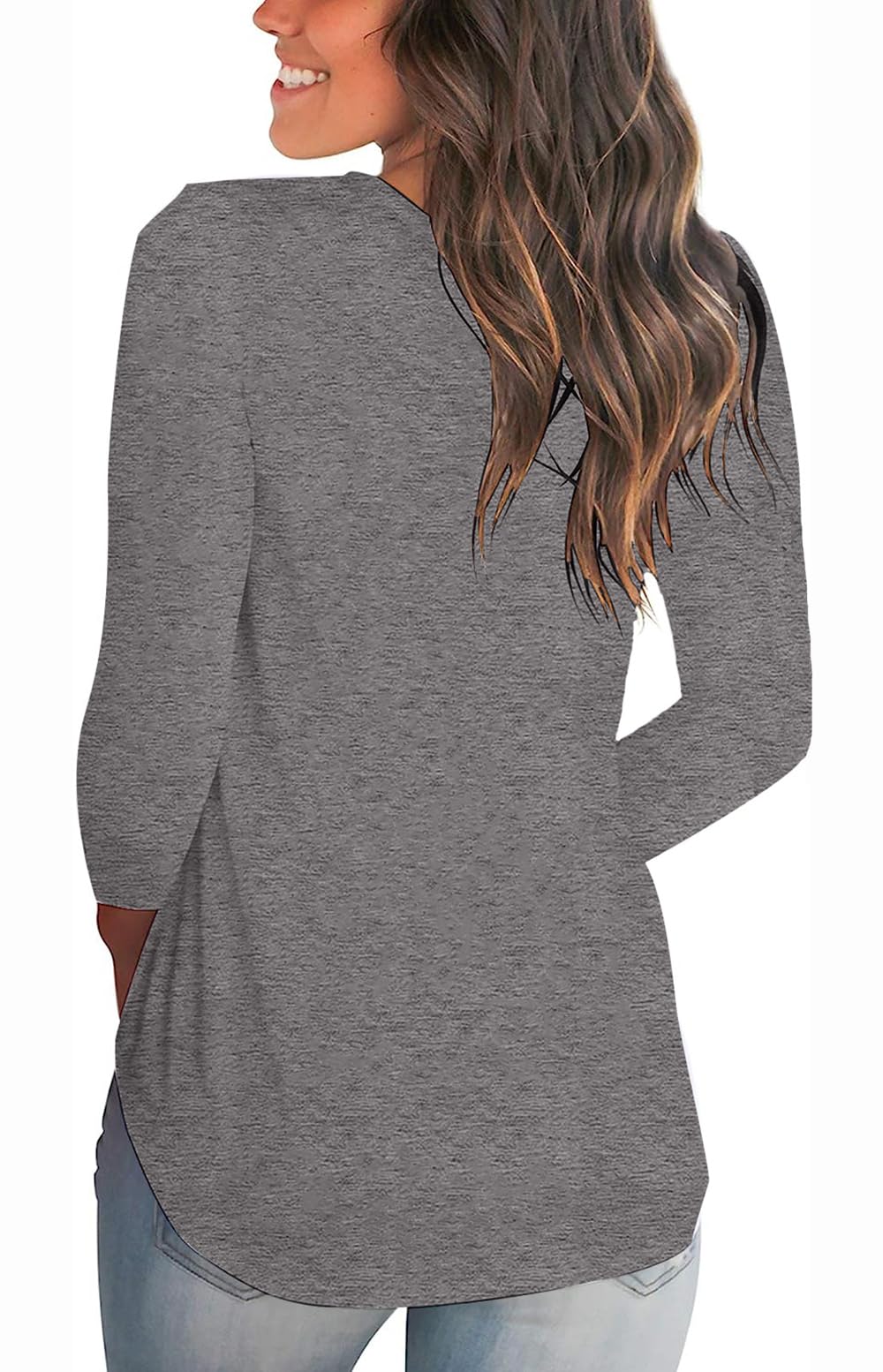 Tobrief Women's Long Sleeve V-Neck Casual T-Shirt with Pocket - Loose Fit Comfortable Blouse for Everyday Wear, Work & Weekend Outfits