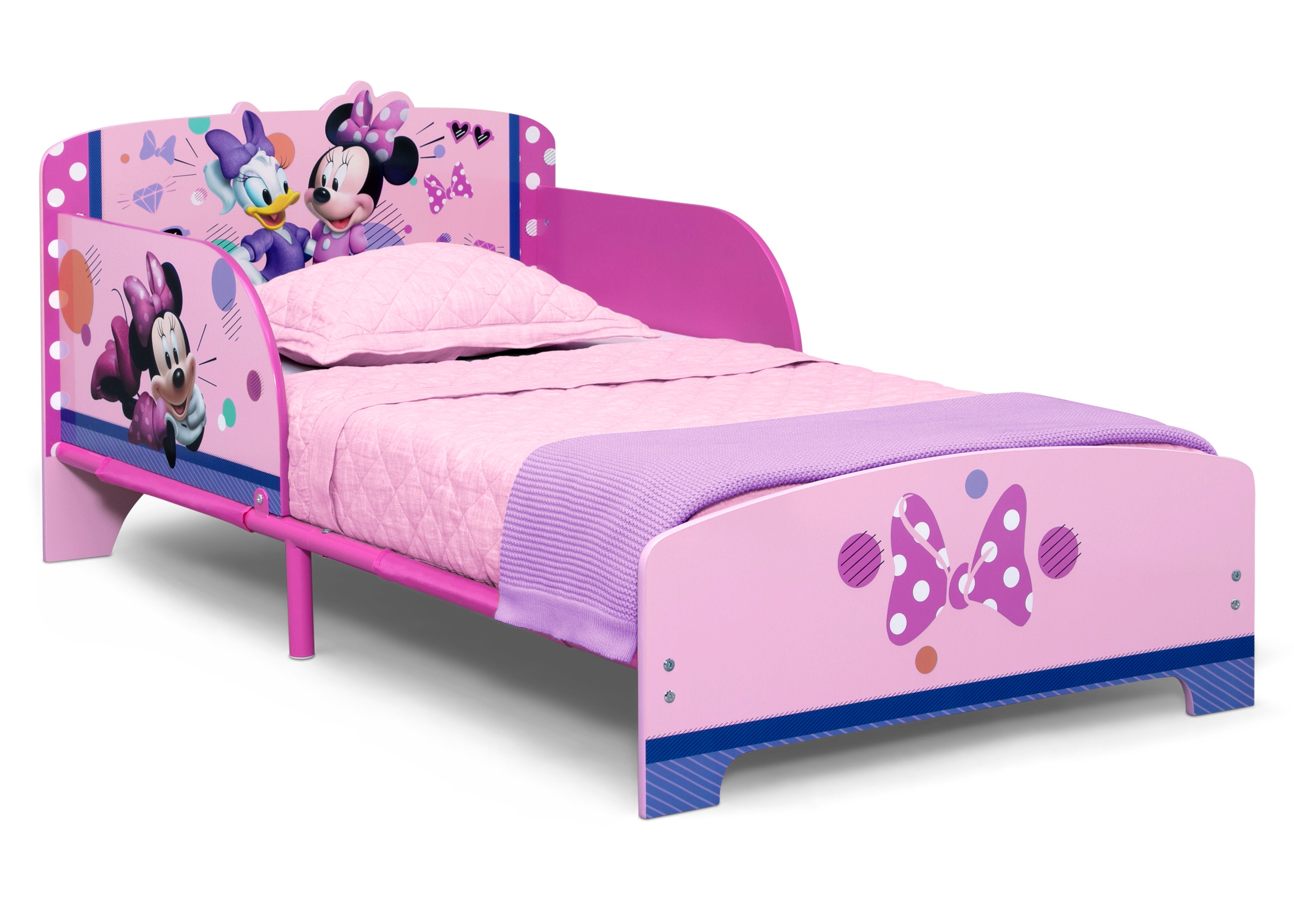 Minnie Mouse Toddler Bed with Wood & Metal Frame - Disney Princess Themed Kids Bed for Girls & Boys - Perfect for Nursery, Bedroom & Daycare
