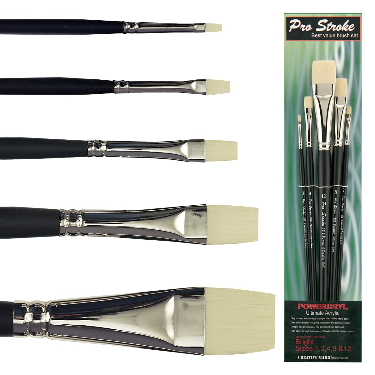 Creative Mark Powercryl Ultimate Acrylic Paint Brushes Set - #16 Bright Artist Brushes with 3 Synthetic Hair Diameters for Heavy Acrylics & Water Soluble Oils - Perfect for Canvas Painting, DIY Crafts & Professional Art Projects