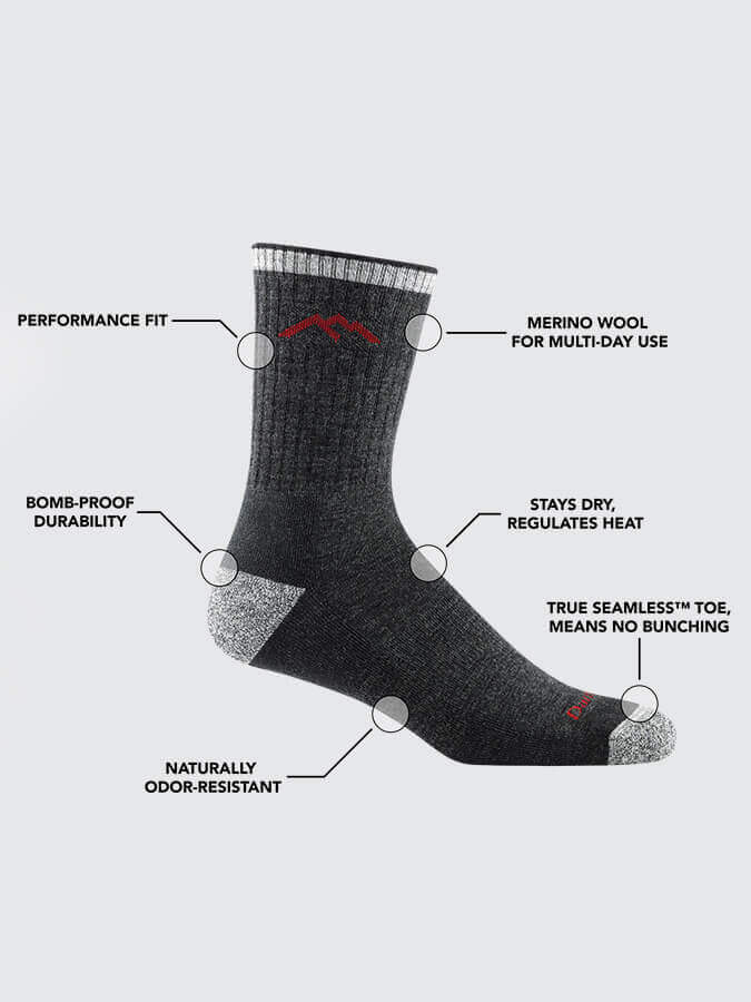 Darn Tough 1466 Hiker Micro Crew Cushion Socks for Men - Moisture-Wicking Hiking Socks for Outdoor Adventures & Daily Wear