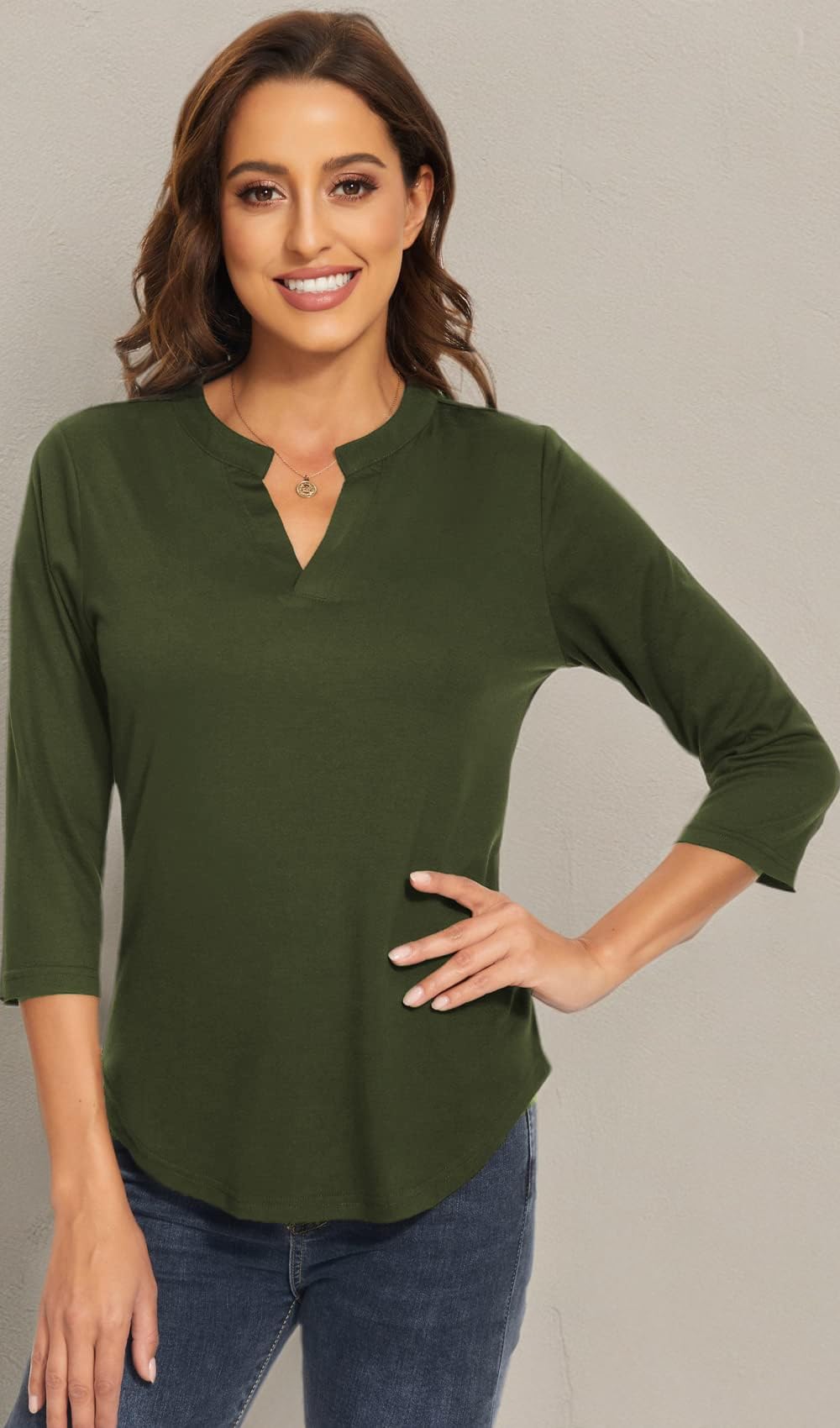 Women's 3/4 Sleeve V-Neck Collared Blouse - Professional Work Shirt Tops for Office & Business Casual Wear | Perfect for Meetings, Presentations & Everyday Office Outfits