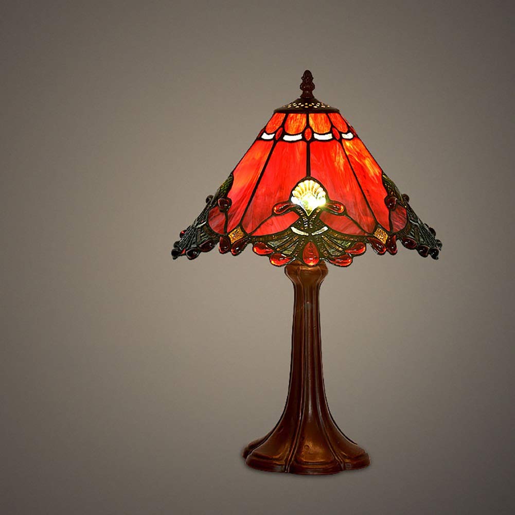 Tiffany Style Stained Glass Table Lamp - 13/17 Inch Umbrella Shade for Bedroom, Living Room & Office - Romantic Decorative Lighting for Reading, Coffee Bar & Gifts - Handcrafted Art Lamp for Home Decor