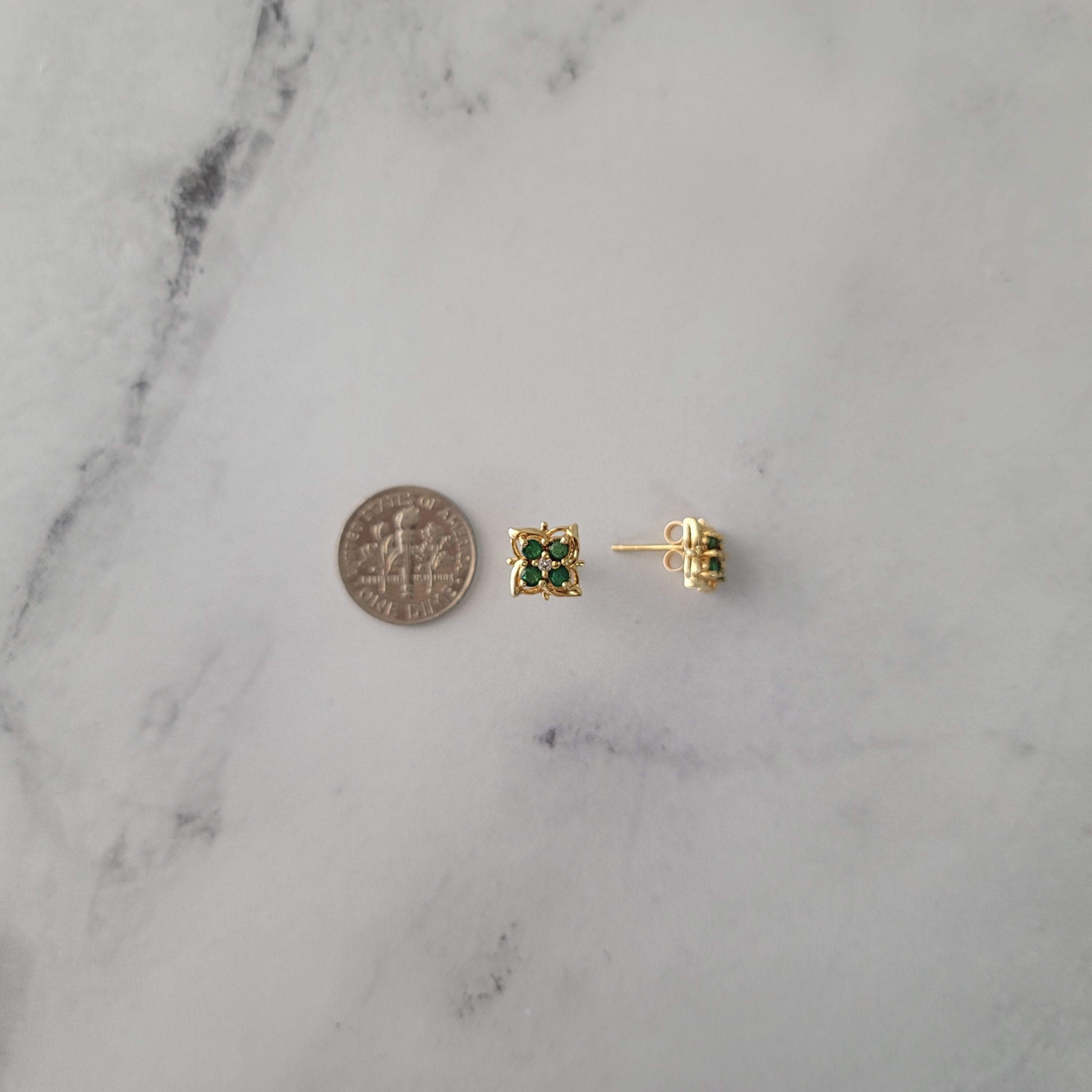 0.33cttw 14k Yellow Gold Emerald Stud Earrings for Women - Elegant Green Gemstone Jewelry for Everyday Wear, Gift Giving & Special Occasions