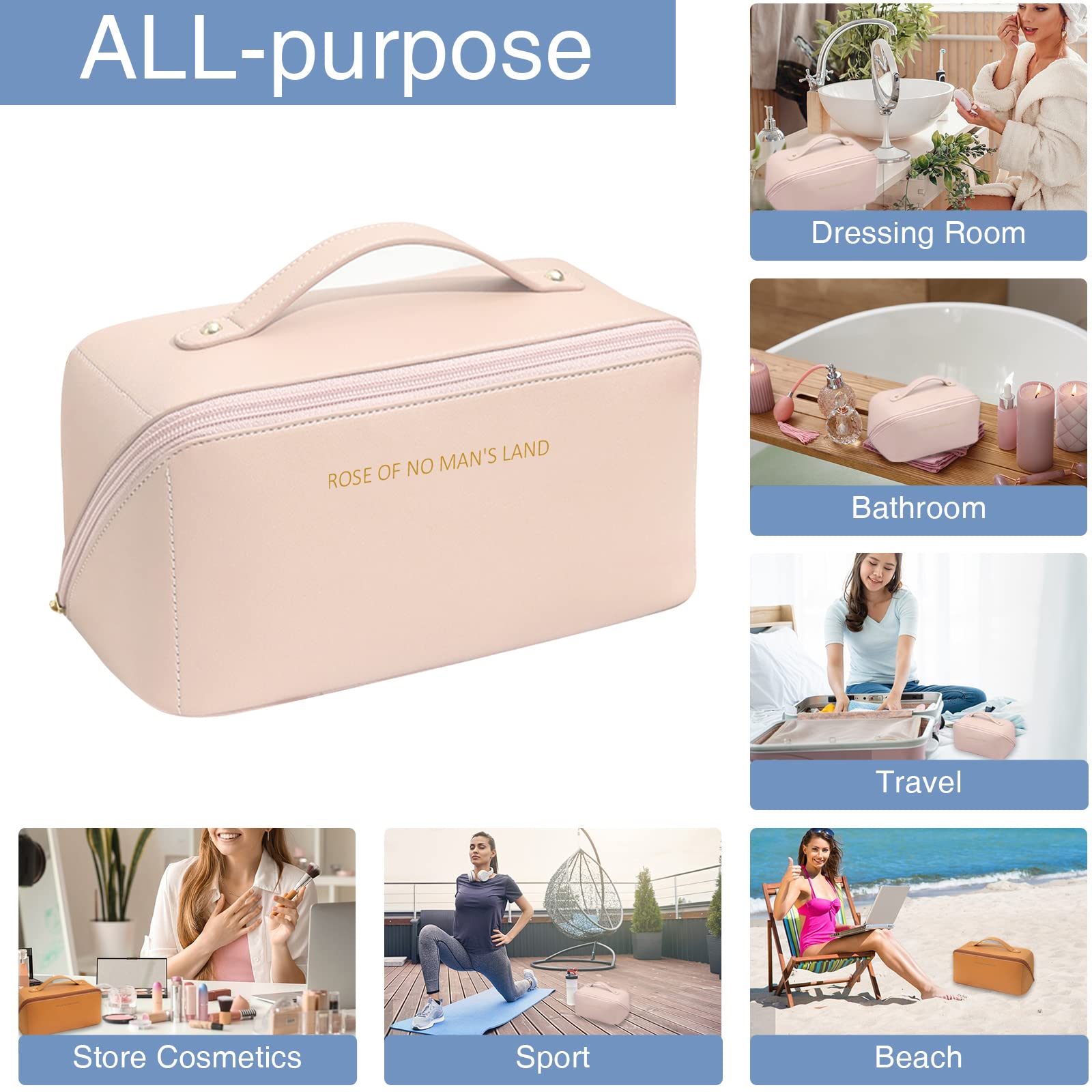 Large Capacity Travel Cosmetic Bag 2-Pack - Waterproof PU Leather Makeup Organizer with Dividers for Travel & Daily Use