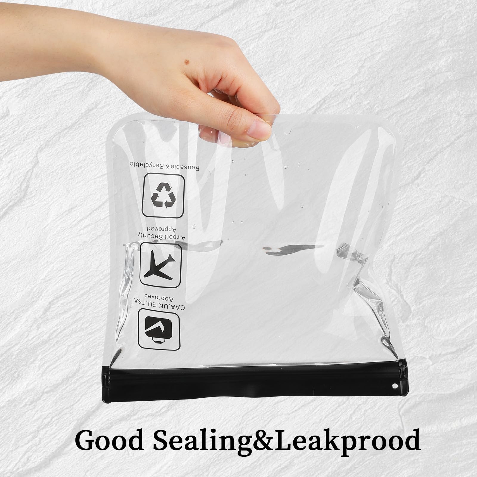 4 Pack TSA Approved Clear Quart Size Toiletry Bags for Travel - Leakproof Cosmetic Makeup Organizer for Carry On Luggage - Perfect for Airplane, Vacation & Business Trips (Black)