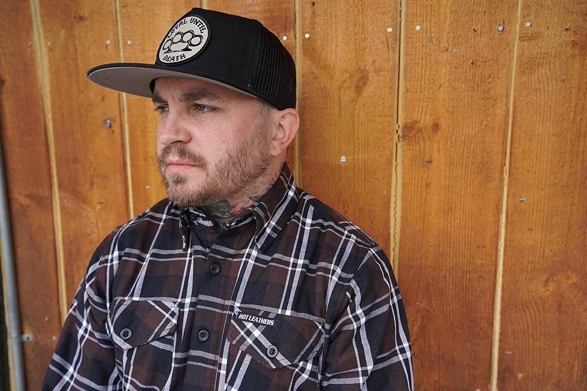 FLM2008 Men's Long Sleeve Flannel Shirt - Brown, Black & White Plaid - Soft Cotton Blend - Casual & Outdoor Wear - Perfect for Fall, Winter & Camping