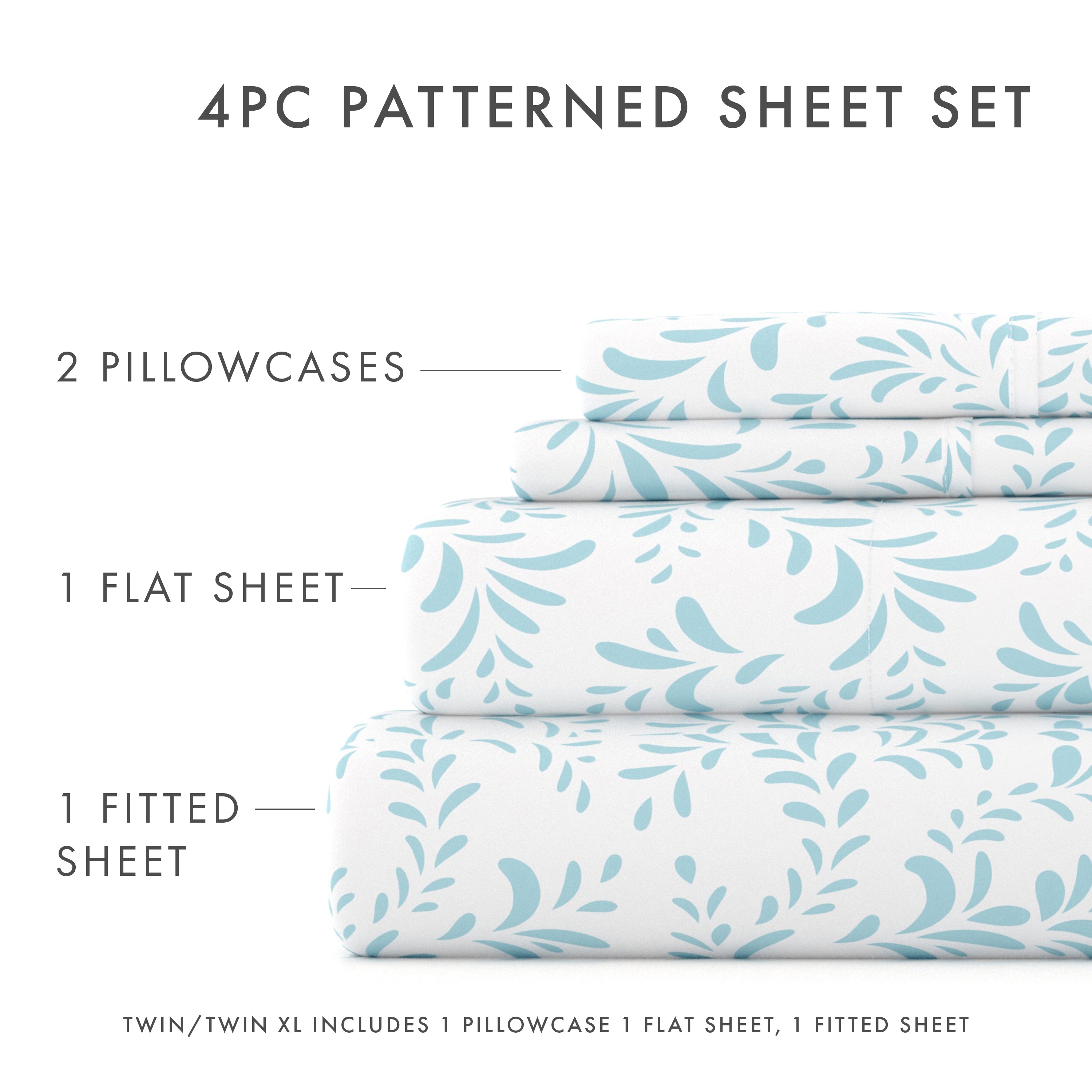 Burst of Vines Pattern 4-Piece Queen Sheet Set - Soft Breathable Bedding for Comfortable Sleep - Perfect for Master Bedroom, Guest Room & Dorm