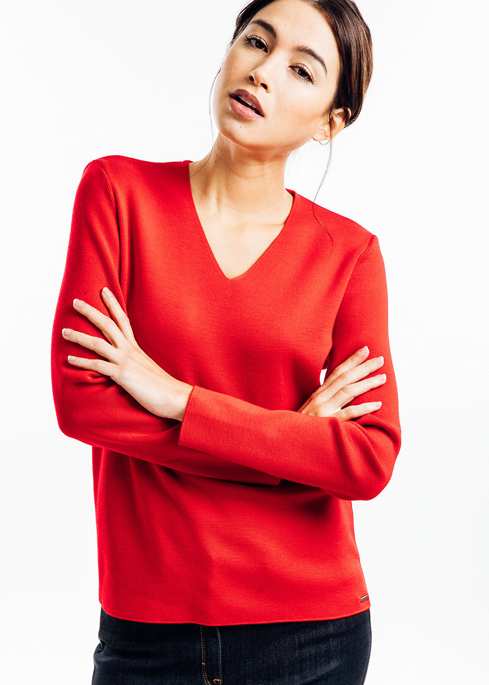 BREHAT Women's Soft Wool V-Neck Sweater - Cozy & Warm Winter Pullover for Casual Wear, Office & Outings (Red)