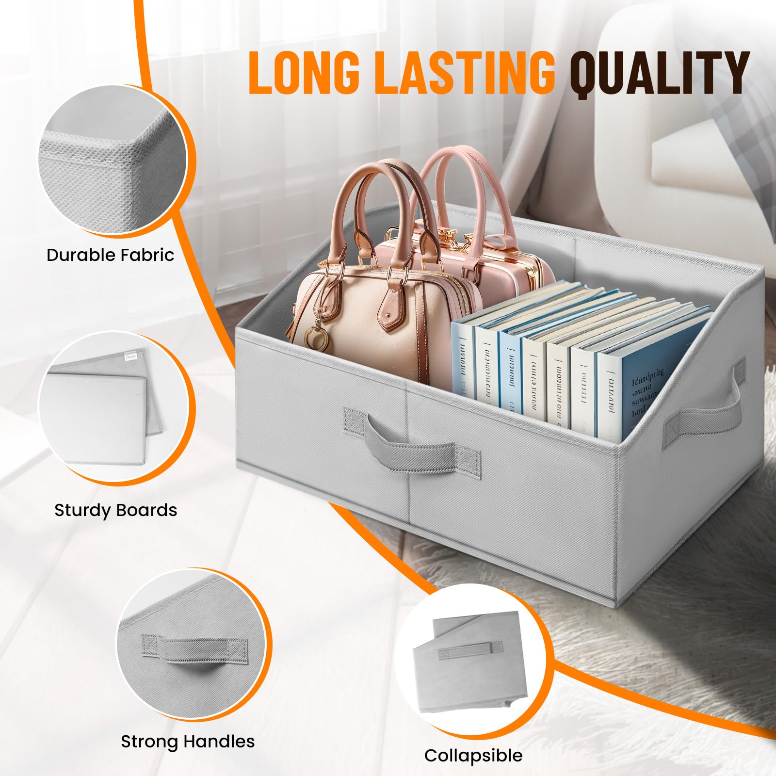 Criusia 4-Pack Large Closet Organizer Bins with Handles - Fabric Trapezoid Storage Baskets for Clothes, Towels, Blankets, Purses & Hats | Perfect for Bedroom, Bathroom & Nursery Organization