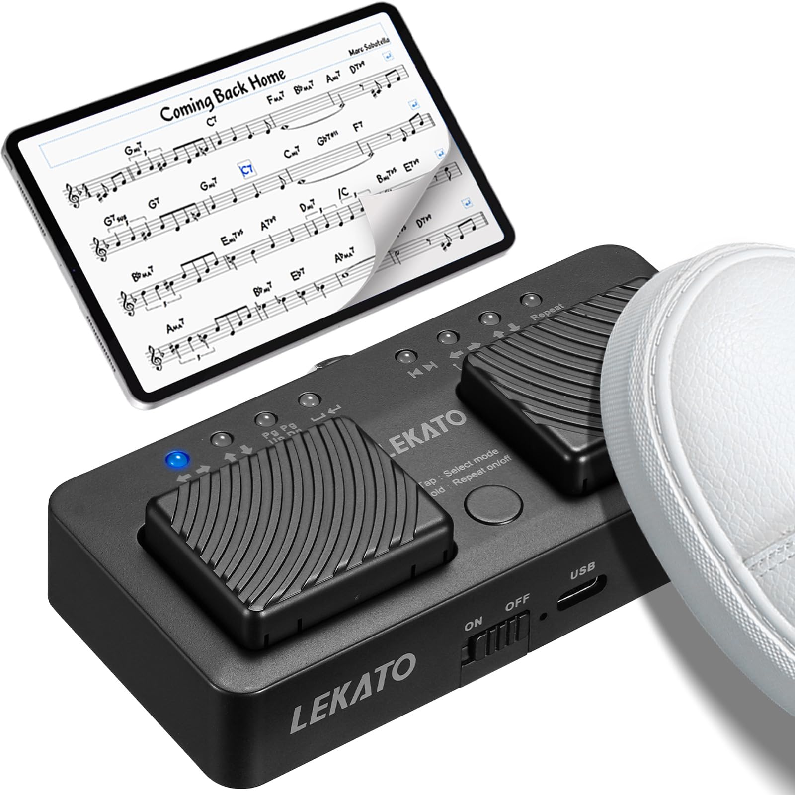 LEKATO Wireless Page Turner - Bluetooth Foot Pedal for Tablets, iPads & Phones | Rechargeable, Hands-Free Music Page Turner | Portable for Reading, Presentations & Music Performances