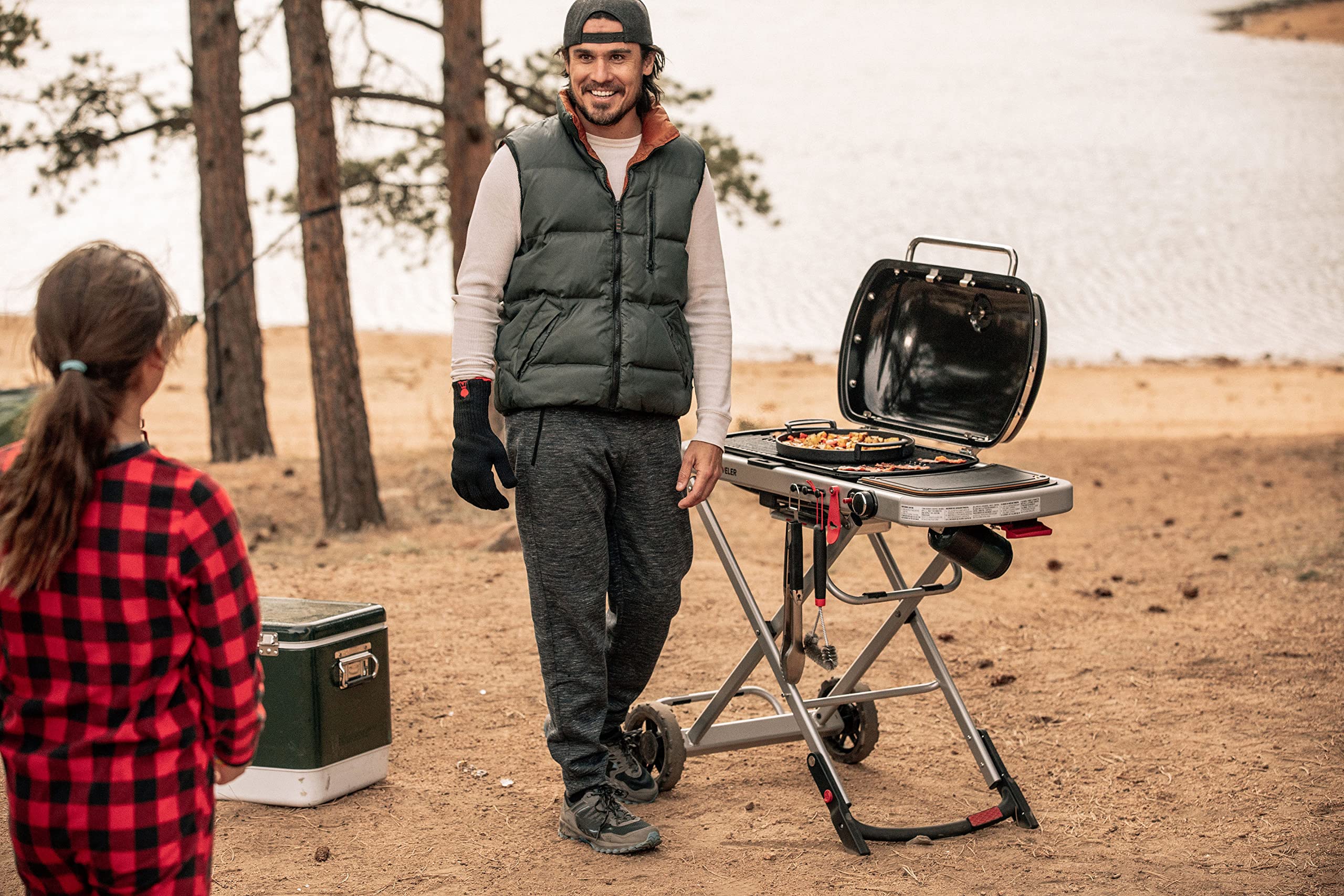 Weber Traveler Portable Gas Grill - Compact & Lightweight for Camping, Tailgating, Picnics - Black