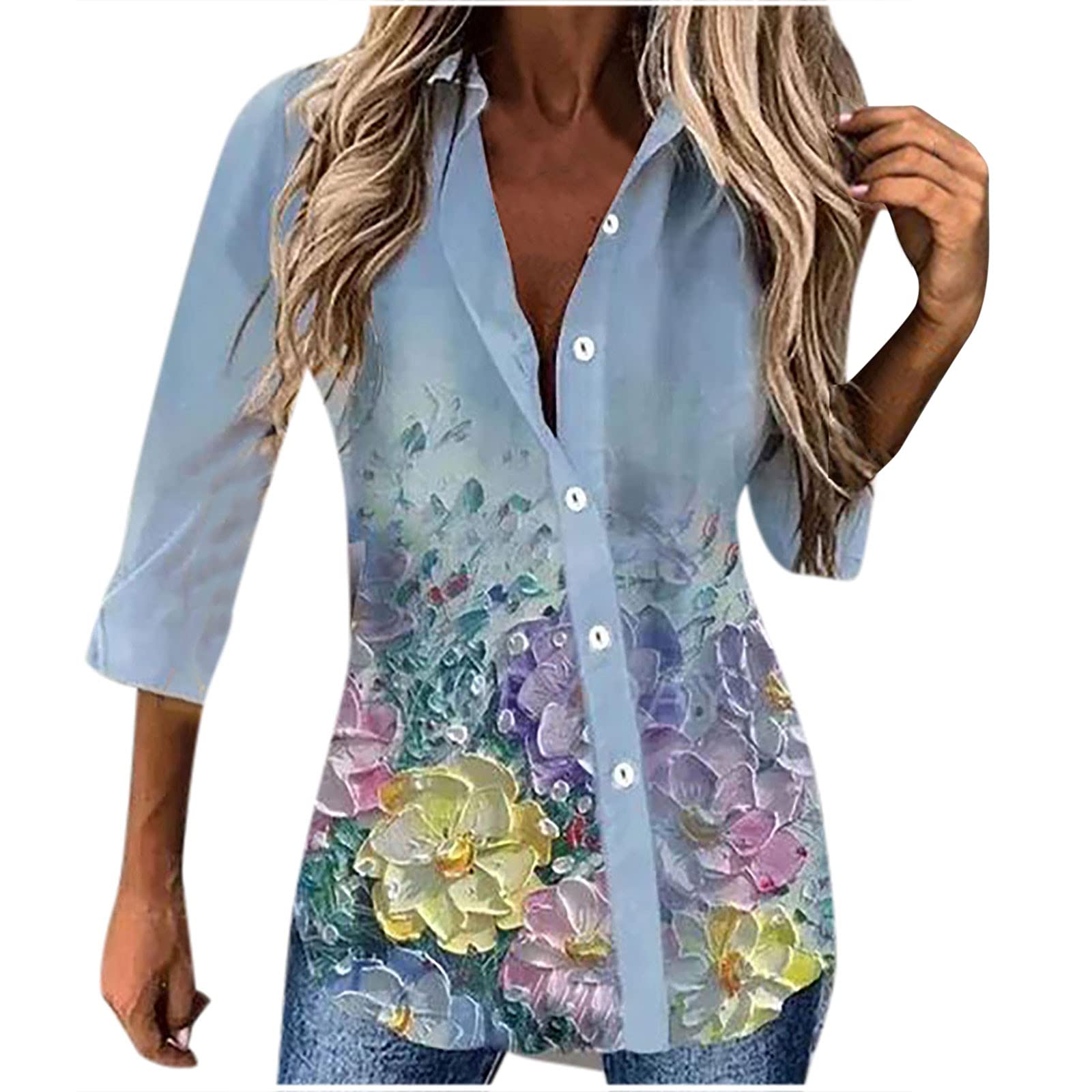 Women's Long Sleeve Lapel Button Down Blouses - Casual Loose Floral Print Tops for Summer | Office Wear, Date Night & Everyday Outfits