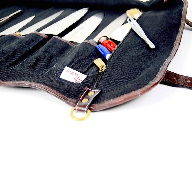Boldric BOCKR111 9-Pocket Black Canvas Knife Roll Bag - Perfect for Chefs, Butchers & Outdoor Enthusiasts