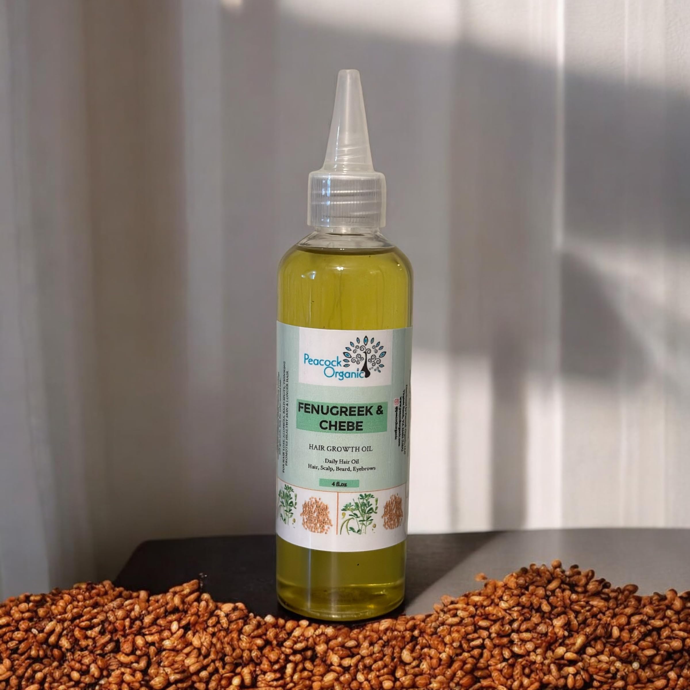 Organic Fenugreek & Chebe Hair Growth Oil - Natural Herbal Treatment for Hair, Beard & Edges - Repair Weak & Damaged Hair | Stimulates Growth & Promotes Scalp Health - 4 fl oz - Perfect for Daily Hair Care & Styling Routine