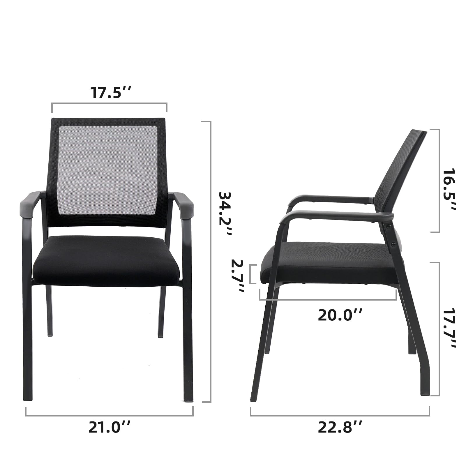 Ergonomic Arm Chair with Lumbar Support - No Wheels Desk Chair with Thickened Seat Cushion - 4 Pack Black Waiting Room Chairs for Office, School, Church & Guest Reception - Perfect for Conference Rooms, Home Offices, and Waiting Areas