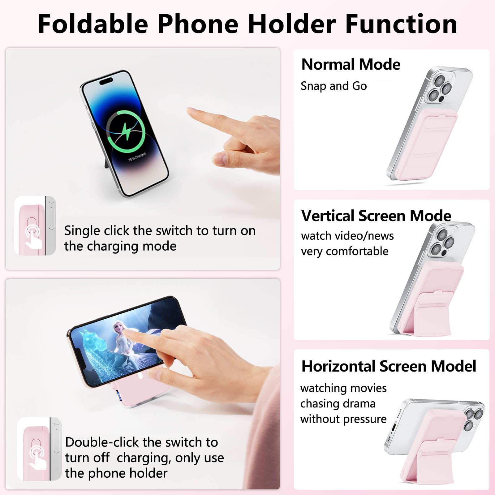 LUCKYDUO 10000mAh Wireless Magnetic Power Bank with Stand - Portable Foldable Charger, 22.5W PD Fast Charging, USB-C LED Display for iPhone 16/15/14/13/12 Series - Perfect for Travel, Office & Home Charging