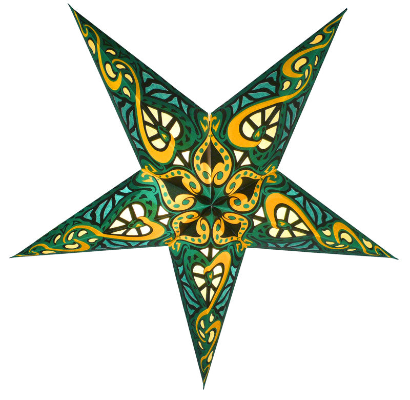 24 Pack Green Trance Paper Star Lanterns - Hanging Wedding Party Decorations for Indoor Outdoor Events, Baby Showers & Festive Celebrations