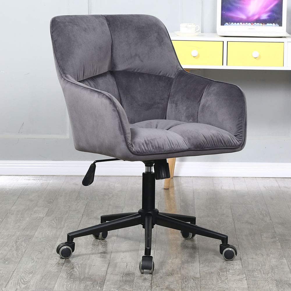 Velvet Home Office Desk Chair - Adjustable Swivel Task Chair with Padded Arms, Comfortable Computer Chair for Work & Study, Accent Chair for Living Room & Bedroom (Grey) - Perfect for Remote Work, Gaming & Relaxation