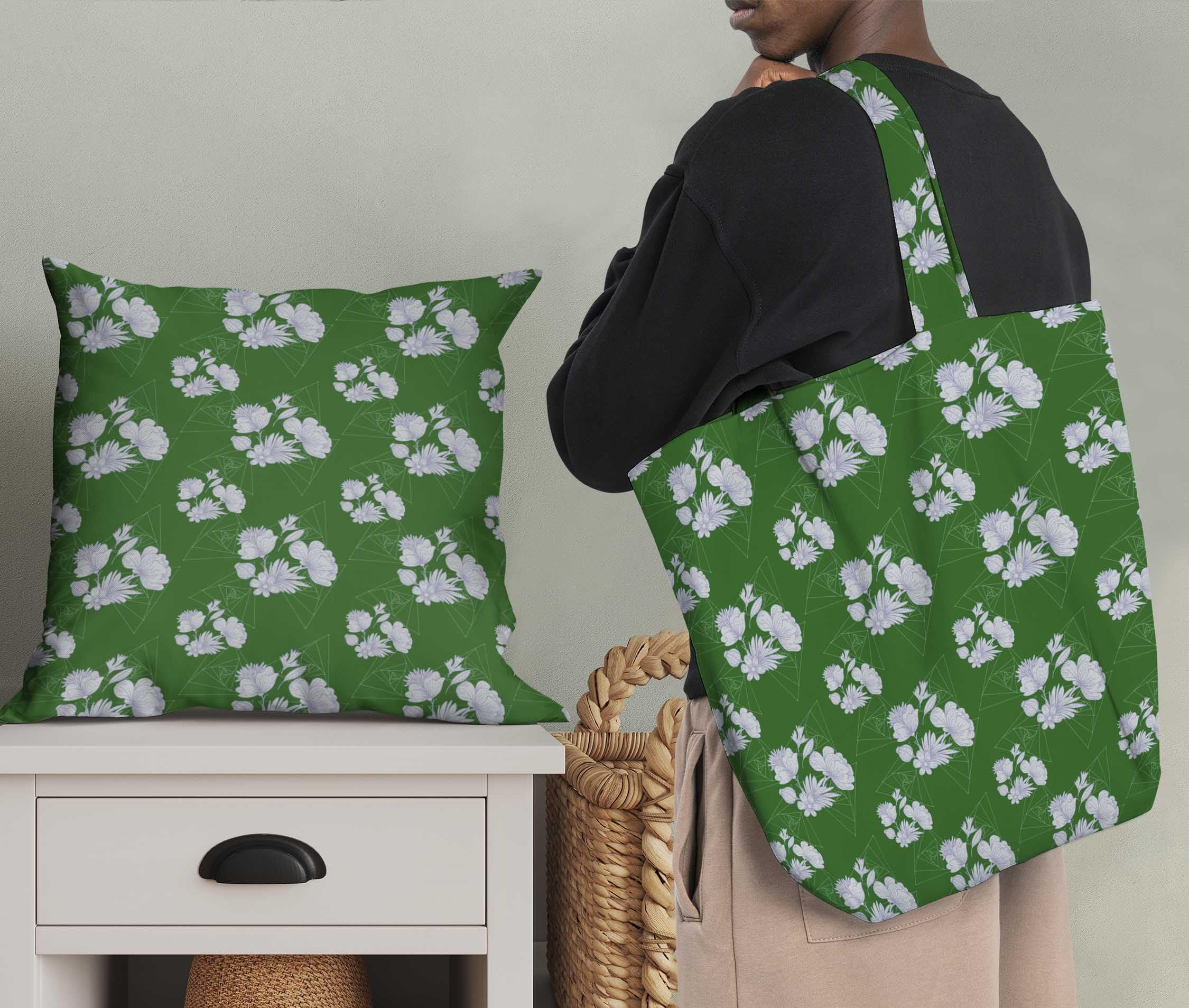 Soimoi Moss Green Georgette Fabric by The Yard - 42 Inch Wide Floral & Geometric Printed Textile for DIY Crafts, Dresses, Curtains, and Home Decor