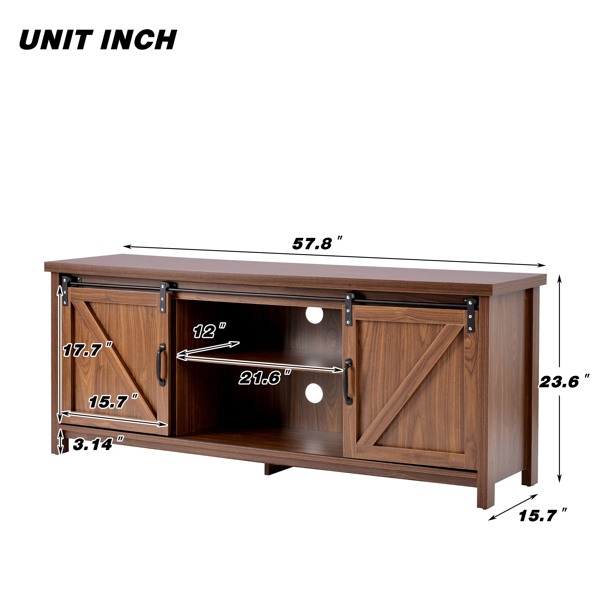 Modern Farmhouse TV Stand with Sliding Barn Doors - 65 Inch Entertainment Center Console with Storage Cabinet, 58