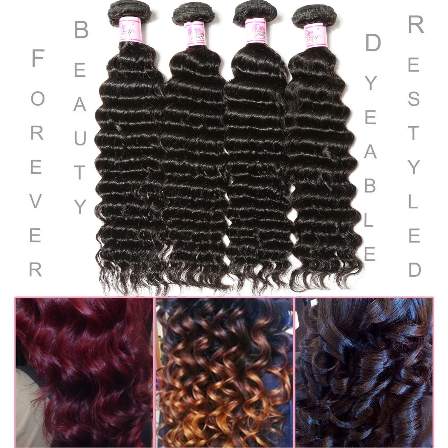 Beauty Forever 7A Virgin Brazilian Hair Deep Curly Wave Bundles 100% Unprocessed Human Hair Extensions (16 18 20 Inch) - Perfect for Daily Styling, Special Occasions & Salon Use