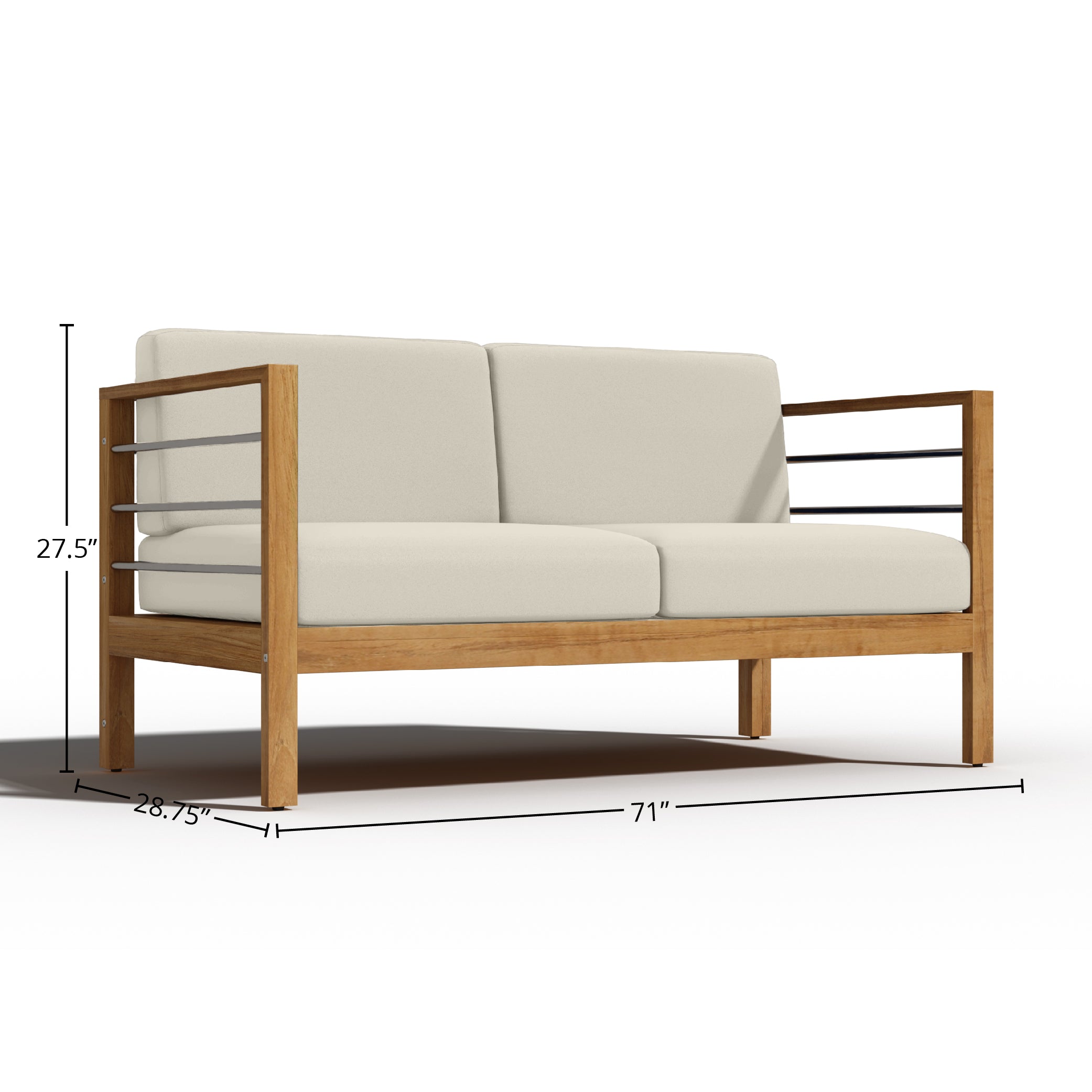 Leon 3-Person Teak Outdoor Sofa with Sunbrella Canvas Cushion - Waterproof Patio Furniture for Garden, Poolside & Backyard Relaxation