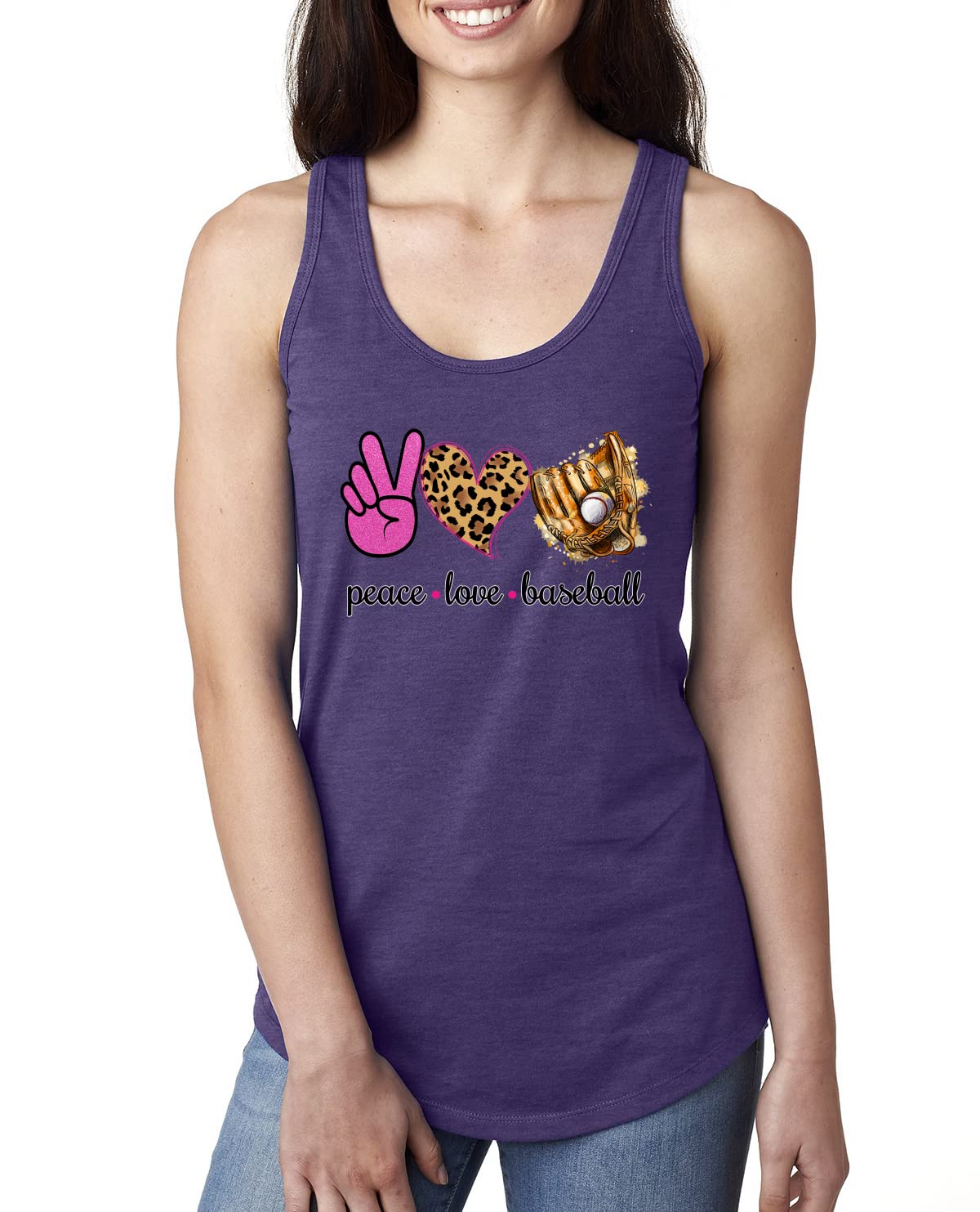 Peace Love Baseball Sports Ladies Racerback Tank Top - Soft Athletic Workout Shirt for Women - Perfect for Gym, Running & Casual Wear