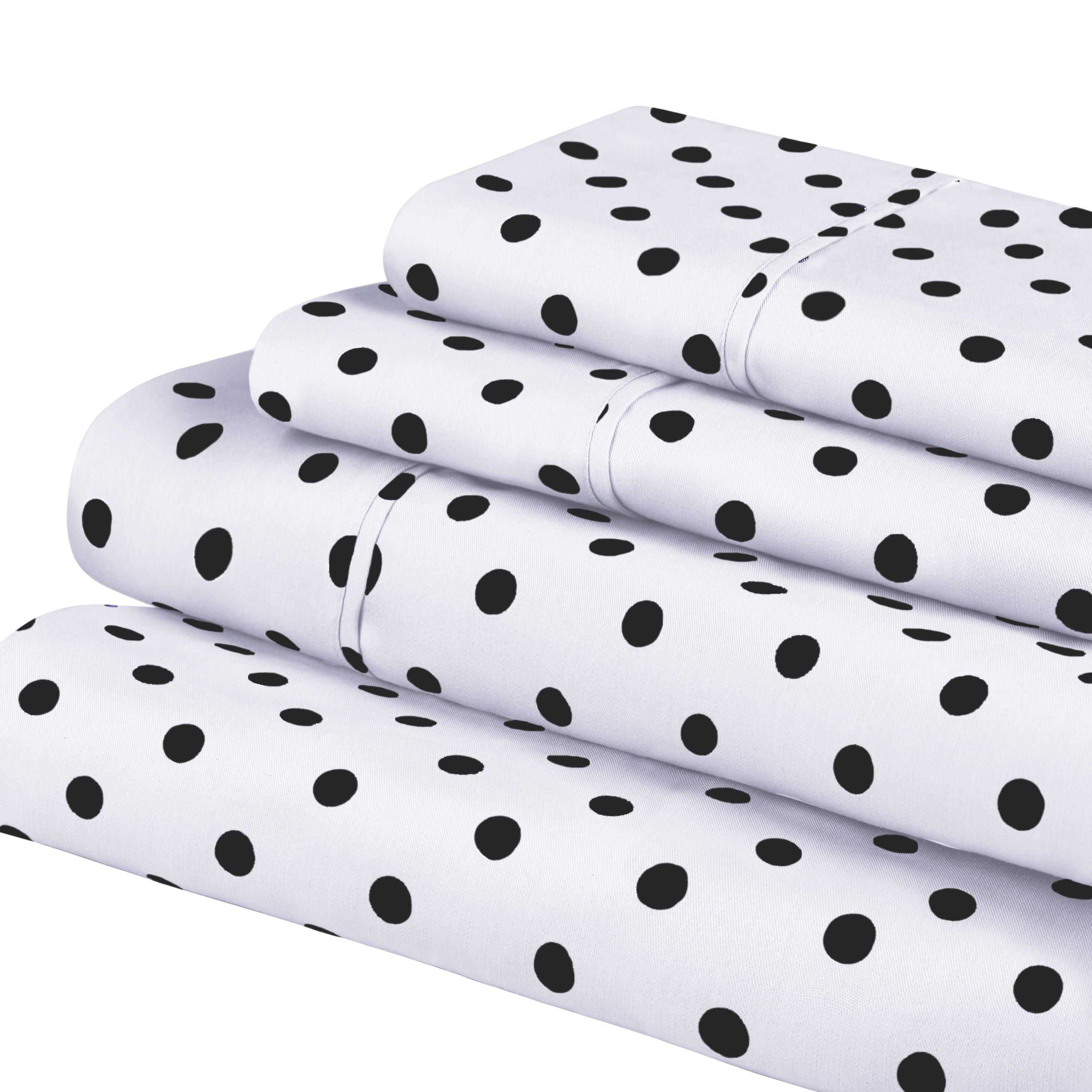 Polka Dot 600 Thread Count Cotton Blend Deep Pocket Sheet Set - Queen Size Bed Sheets for Comfortable Sleep - Perfect for Master Bedroom, Guest Room & Dorm
