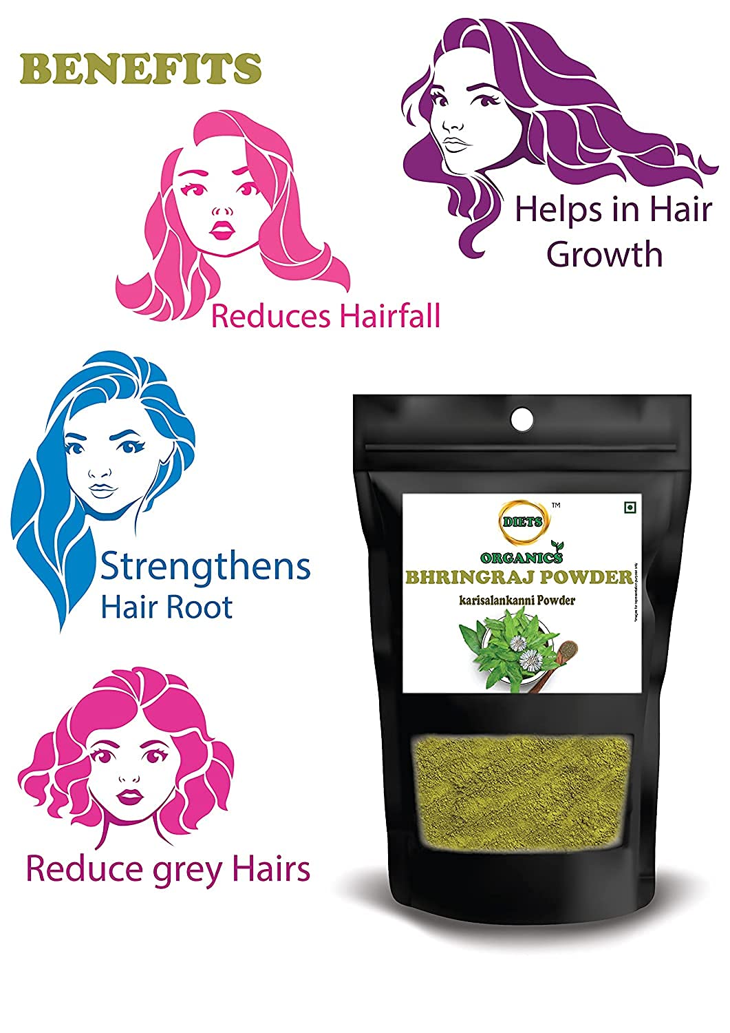 DIETS ORGANICS Bhringraj Powder for Hair Growth - 50g | Natural Ayurvedic Hair Care for Thicker, Longer Hair | Promotes Scalp Health & Reduces Hair Fall | Perfect for DIY Hair Masks & Ayurvedic Treatments