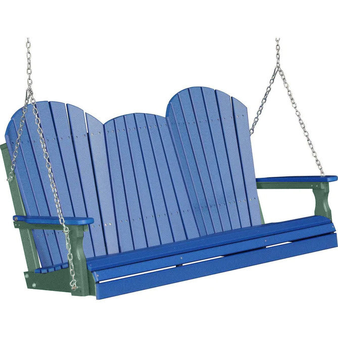 LuxCraft Blue 5ft Adirondack Porch Swing - Eco-Friendly Recycled Plastic Outdoor Furniture for Patio, Garden & Backyard Relaxation