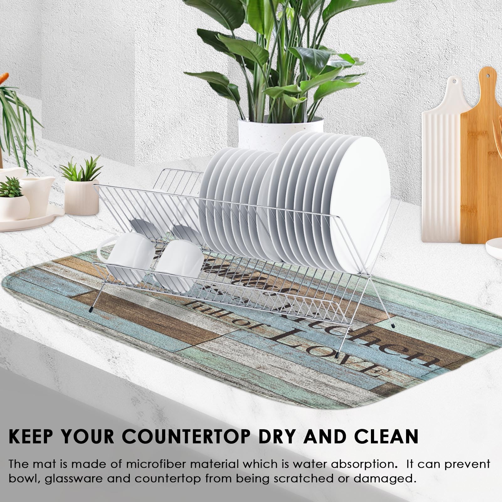 **Sanwarm Absorbent Dish Drying Mat – Super Soft Microfiber Kitchen Counter Pad, Heat Resistant & Reversible (16