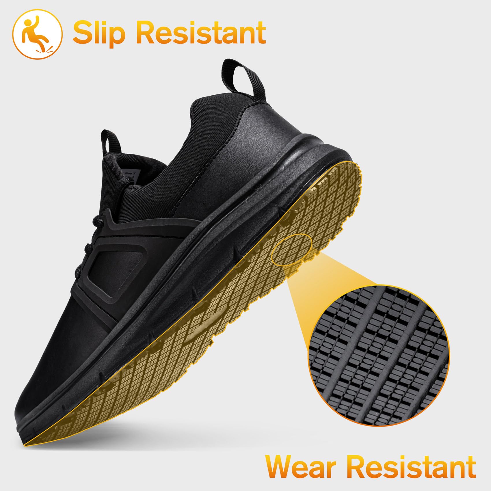 Non-Slip Slip-On Work Shoes for Men - Waterproof Chef & Kitchen Sneakers - Comfortable Slip-Resistant Restaurant Footwear - Ideal for Cooking, Food Service & Hospitality Professionals (Black)