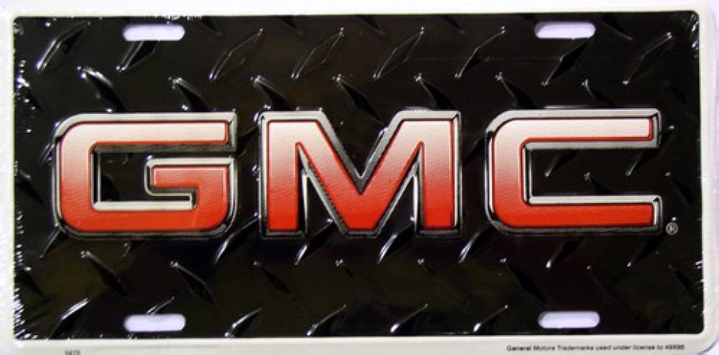 GMC Diamond Plate Black License Plate - Heavy Duty Metal Car Front & Rear Tag - Perfect for Trucks, SUVs & Classic Cars