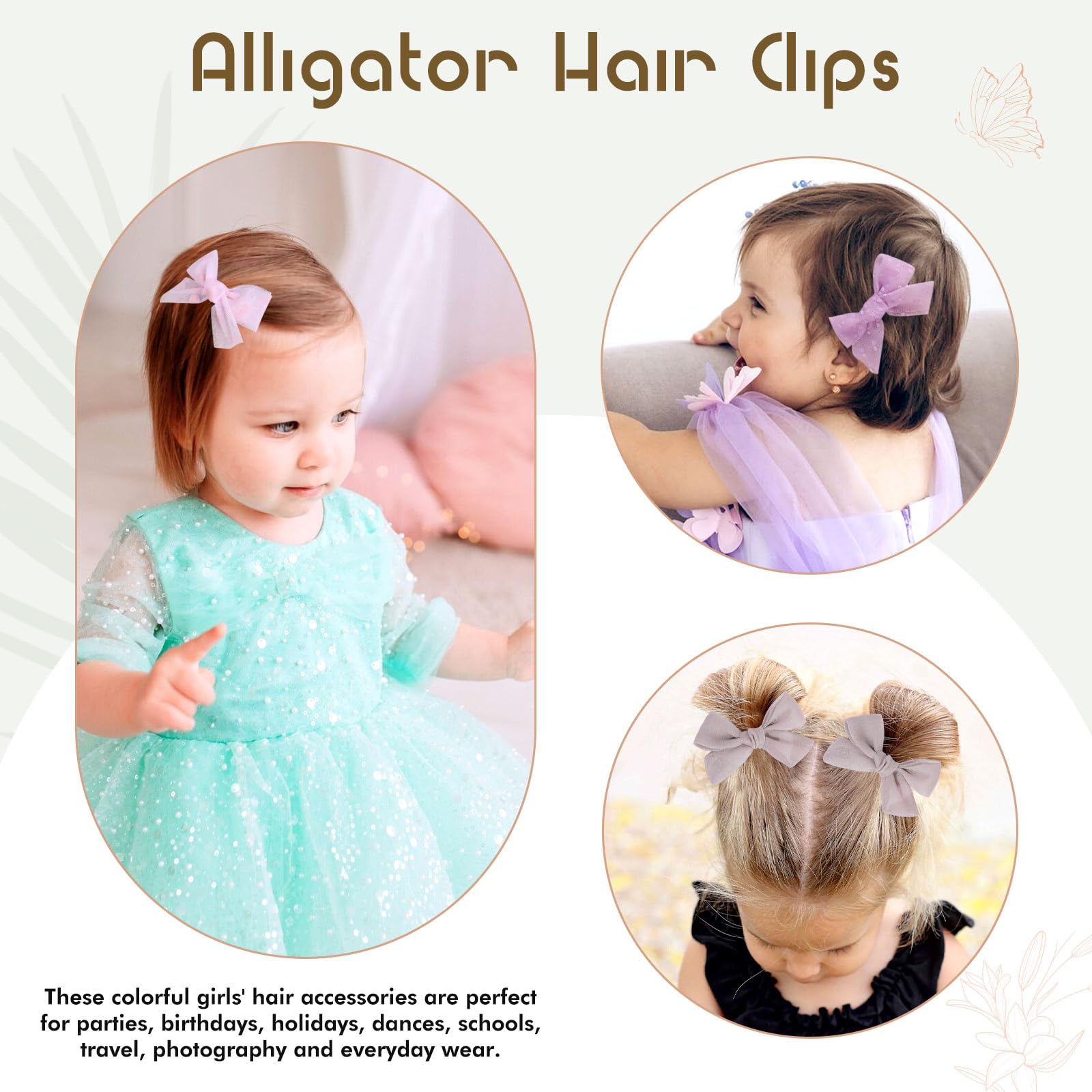 40Pcs Tulle Hair Bows for Girls - Cute Pigtail & Ponytail Clips for Toddlers & Kids (20 Pairs) - Perfect for Birthday Parties, School, Photos & Daily Hair Accessories