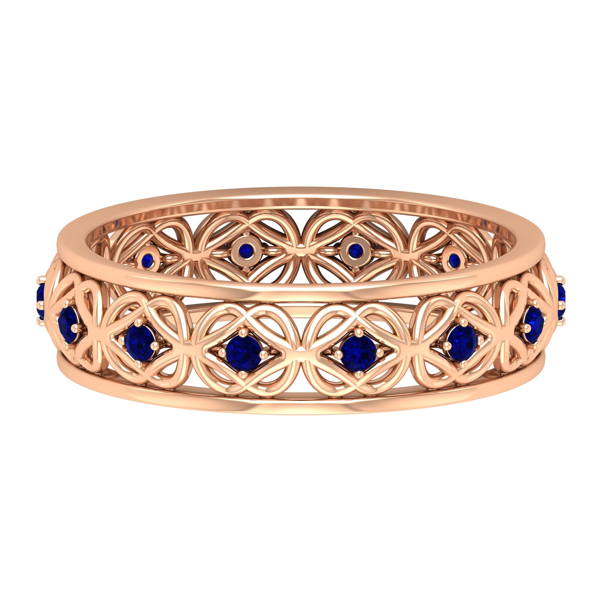 Lab Created Blue Sapphire Ring - 14K Solid Gold Vintage Celtic Eternity Band for Women | Engagement, Wedding, Anniversary Gift & Everyday Jewelry
