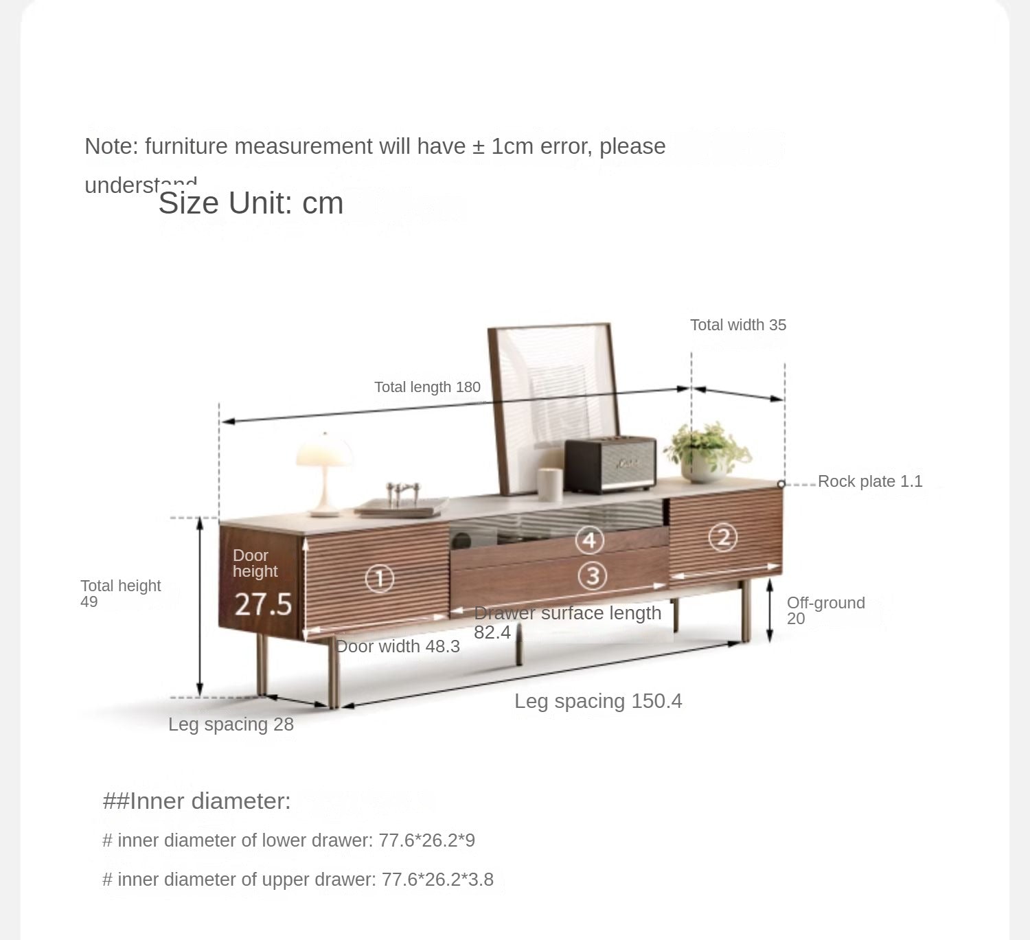 Modern Black Walnut Solid Wood TV Stand with Rock Panel Design - Stylish Entertainment Center for Living Room, Home Theater & Media Storage