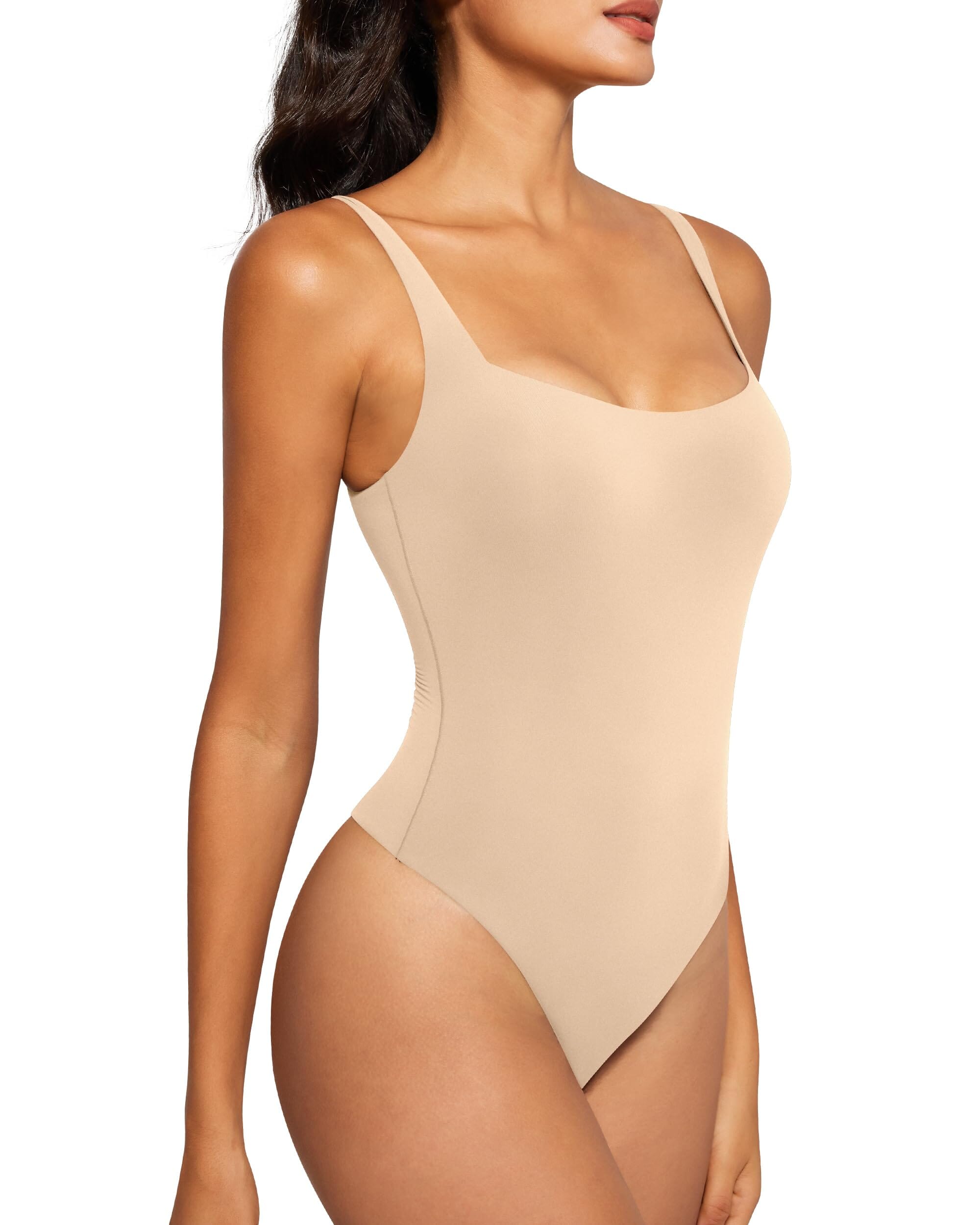 QUEENIEKE Women's Square Neck Bodysuit - Stretchy Slim Fit Basic Tank Top for Layering, Casual Wear & Night Out | Summer Fashion Essential