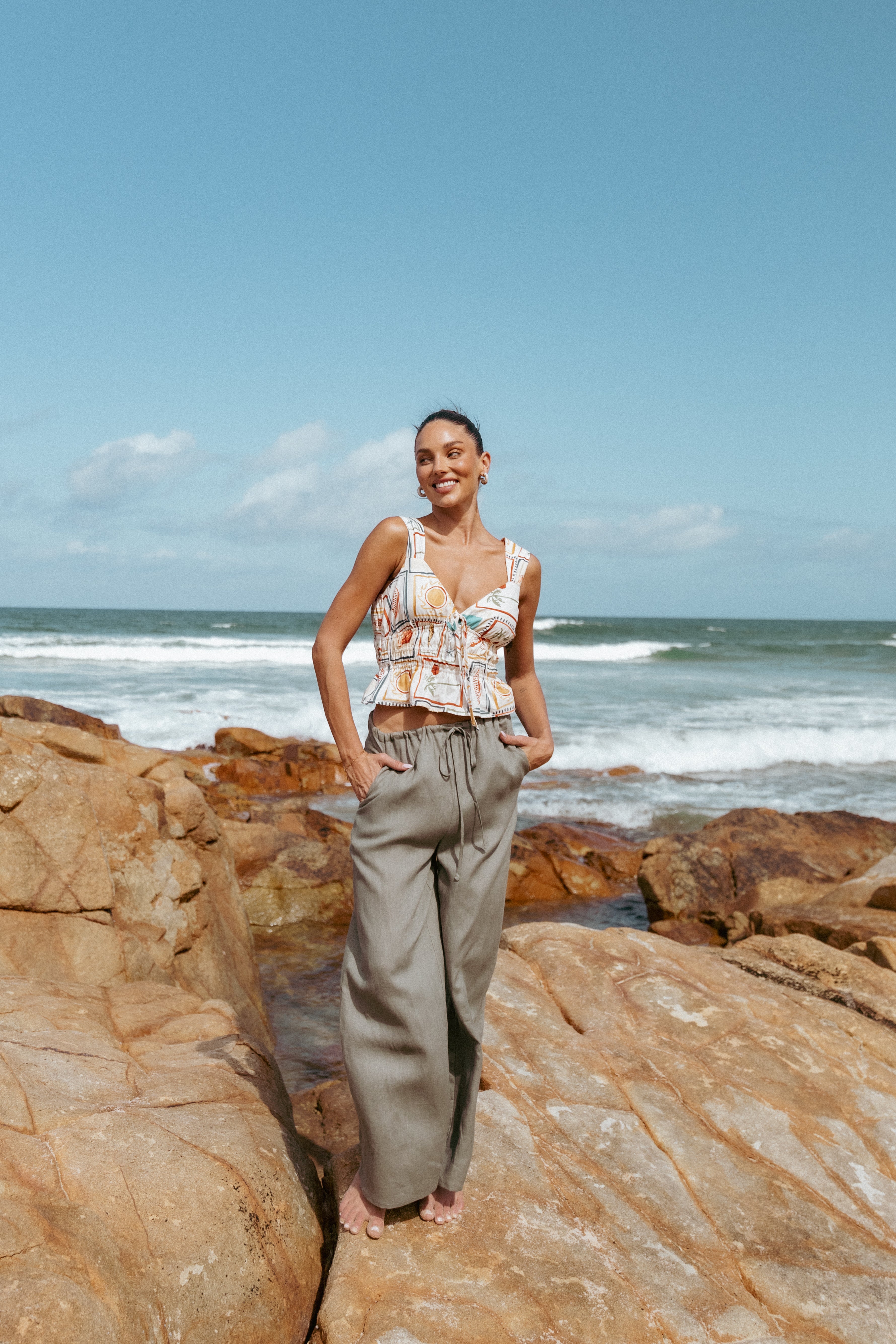 Clairo Linen Pants for Women - Soft & Breathable Olive Green Trousers - Perfect for Summer, Travel & Casual Wear