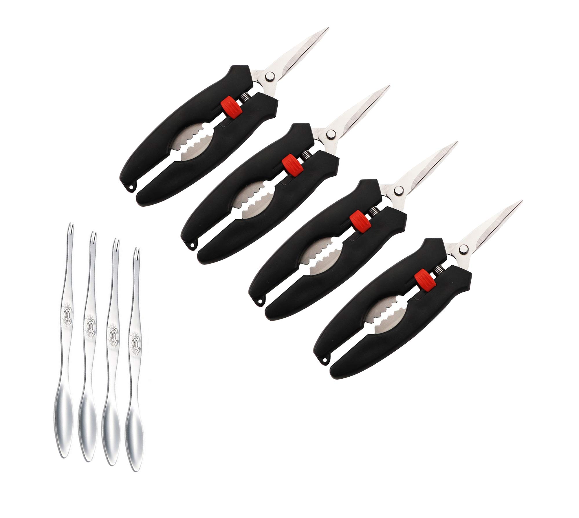Premium Stainless Steel Seafood Scissors & Lobster Forks Set (8PCS) - Heavy Duty Crab Shell Crackers, Shrimp Scissors for Seafood Lovers - Perfect for Crab Legs, Lobster Tails, Shellfish & Seafood Parties