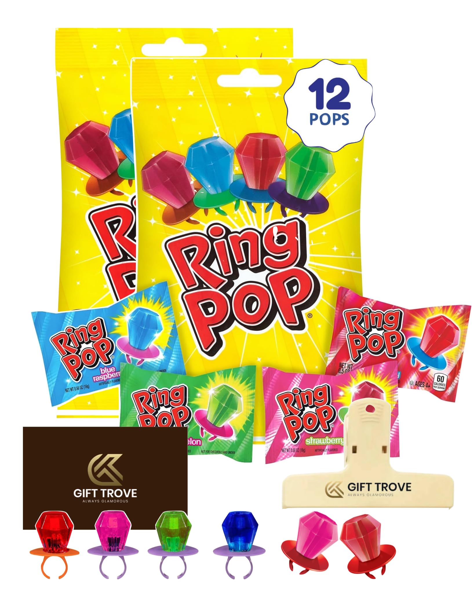 Ring Pops - 12 Pack Bulk Lollipops (2 Packs of 6) | Individually Wrapped Candy Suckers | Birthday Party Favors, Easter Basket Stuffers, Summer Treats | Perfect for Kids Parties, Classroom Rewards & Holiday Gift Exchanges
