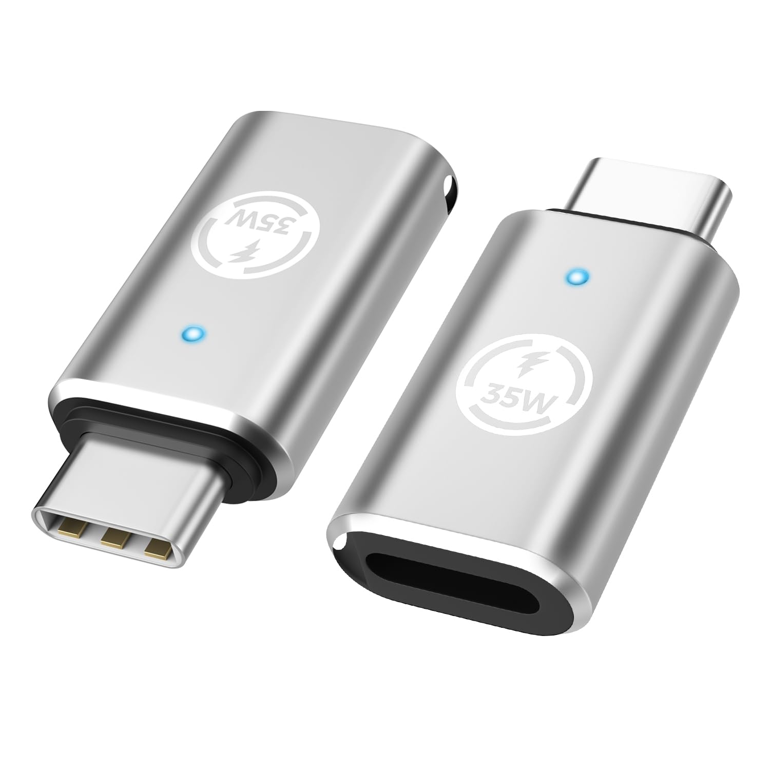 MoKo Lightning to USB C Adapter 2 Pack - Fast Charging & Data Transfer for iPhone 16/16 Pro/16 Pro Max/iPhone 15 Pro Max Plus - 35W Silver - Perfect for Travel, Office & Home Charging