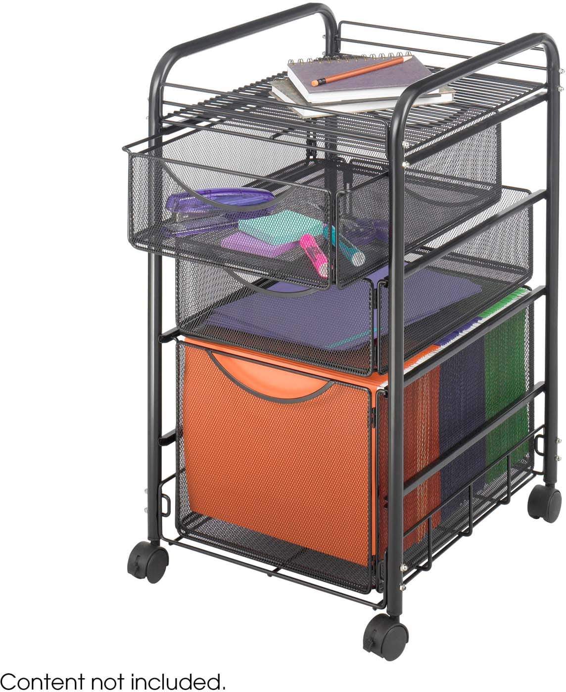 Onyx™ Mesh Black File Cart with 1 File Drawer & 2 Small Drawers [5213BL] - Perfect for Office Organization, Home Office Storage, and Classroom Supplies